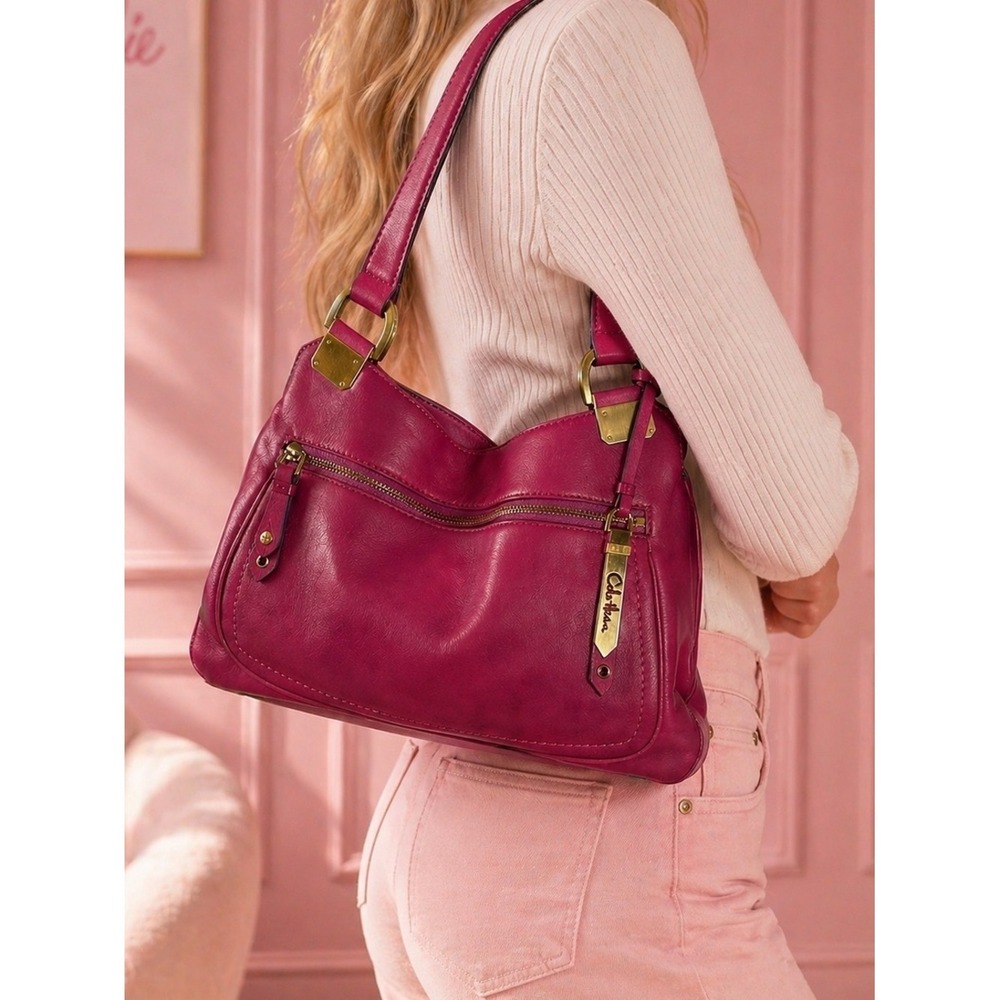Cole Haan Fuchsia Leather Shoulder Bag Gold Hardware Kendal B24614 Pink Y2K Chic